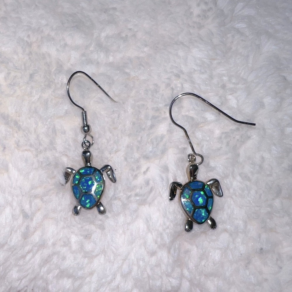 Sterling Silver Opal Turtle Earrings